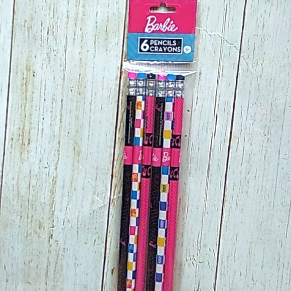 New In Package Mattel Barbie Pencil Set Of 6 Colorful Print - Picture 1 of 3